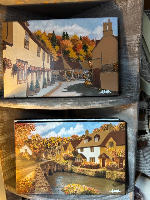 Original paintings of Castle Combe cottages in autumn colours