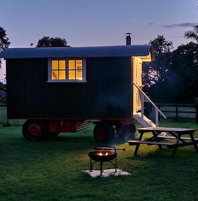 Delkin Shepherd's Huts at dusk near Castle Combe