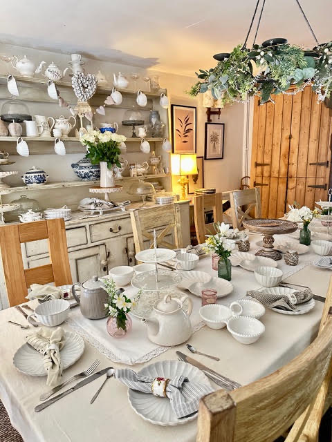 Afternoon tea table laid for a party at The Old Rectory Tearoom